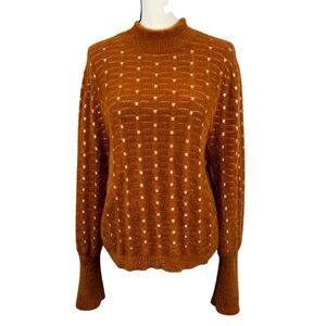 Ann Taylor Women's‎ Dot Jacquard Sweater XL Orange Brown Balloon Sleeve Pullover